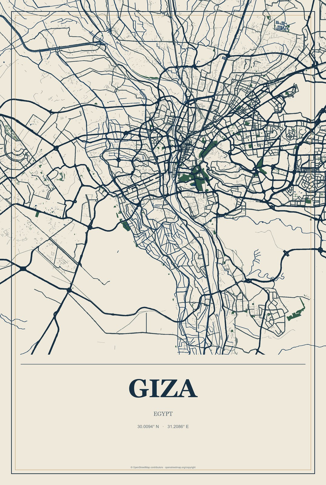 Giza, Egypt City Map Aluminum Sign in Coastal Cutout style