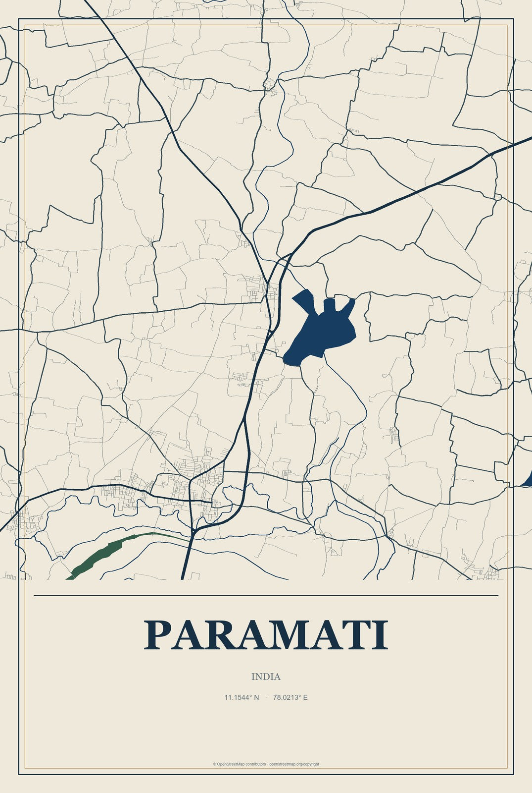 Paramati, India City Map Aluminum Sign in Coastal Cutout style