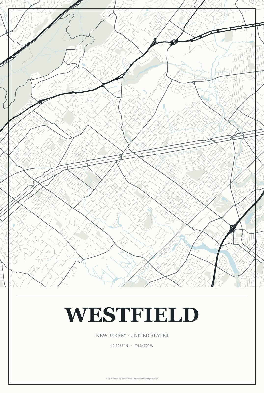 Westfield, New Jersey City Map Aluminum Sign in Gallery Air style