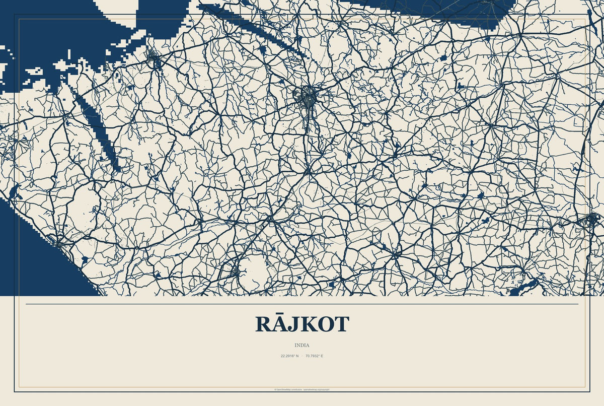 Rājkot, India City Map Aluminum Sign in Coastal Cutout style