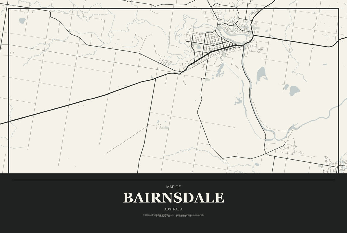 Bairnsdale, Australia City Map Aluminum Sign in Museum Plaque style