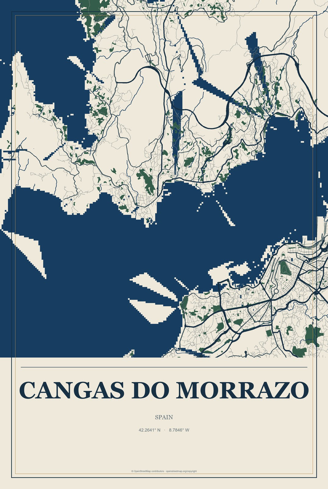 Cangas do Morrazo, Spain City Map Aluminum Sign in Coastal Cutout style