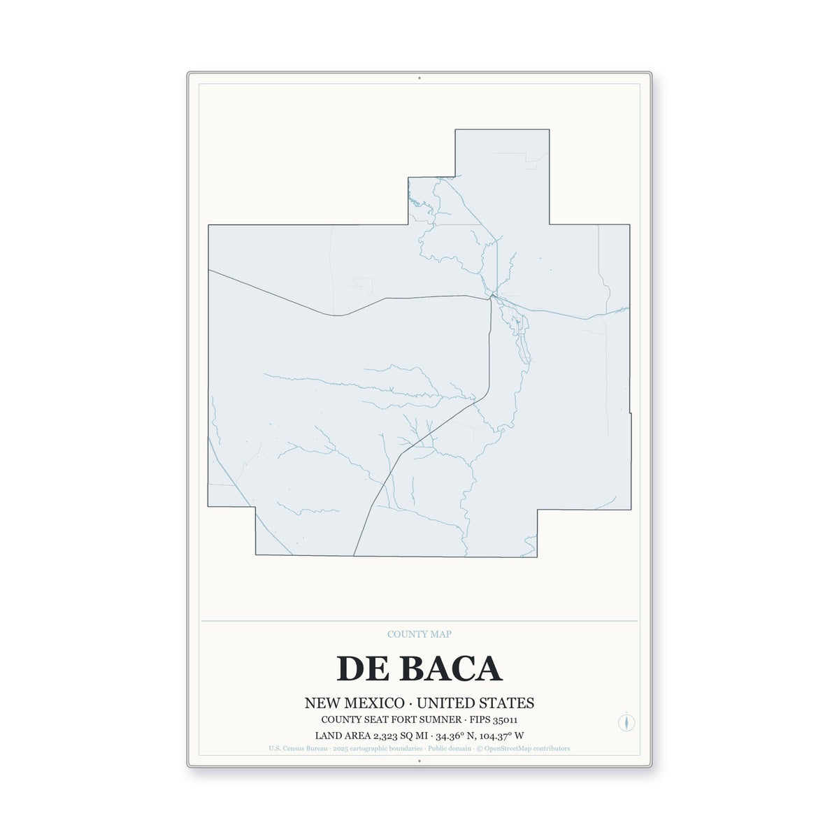 De Baca County, New Mexico Map Aluminum Sign in Gallery Air style