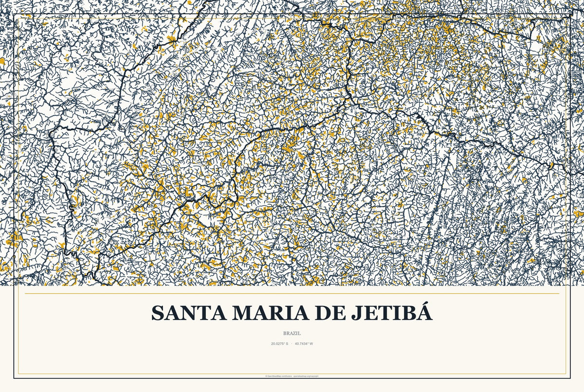 Santa Maria de Jetibá, Brazil City Map Aluminum Sign in Citrine Modern style