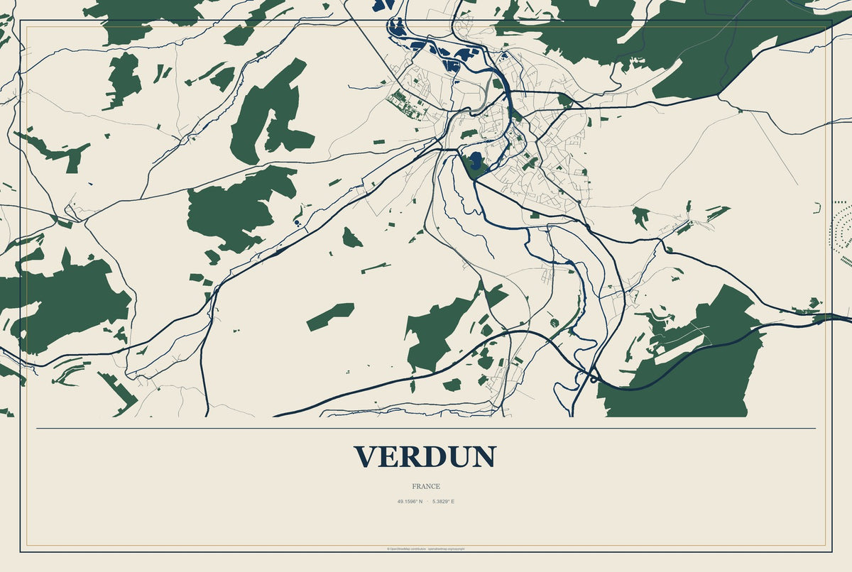Verdun, France City Map Aluminum Sign in Coastal Cutout style