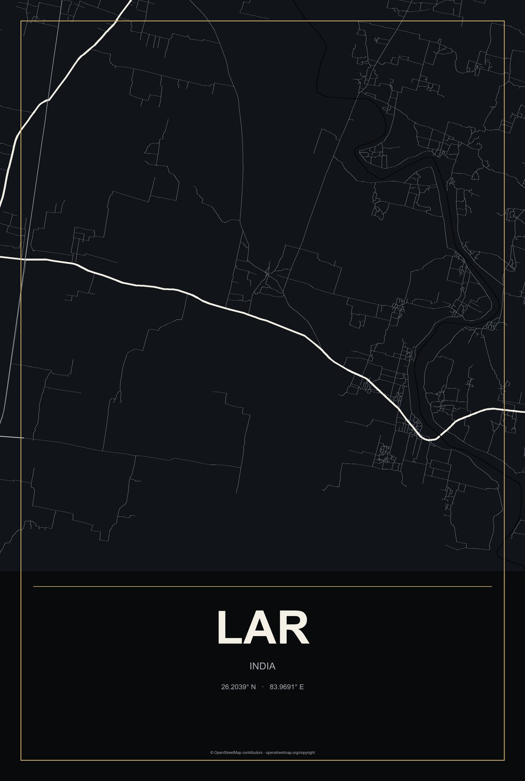 Lar, India City Map Aluminum Sign in Metropolitan Noir style