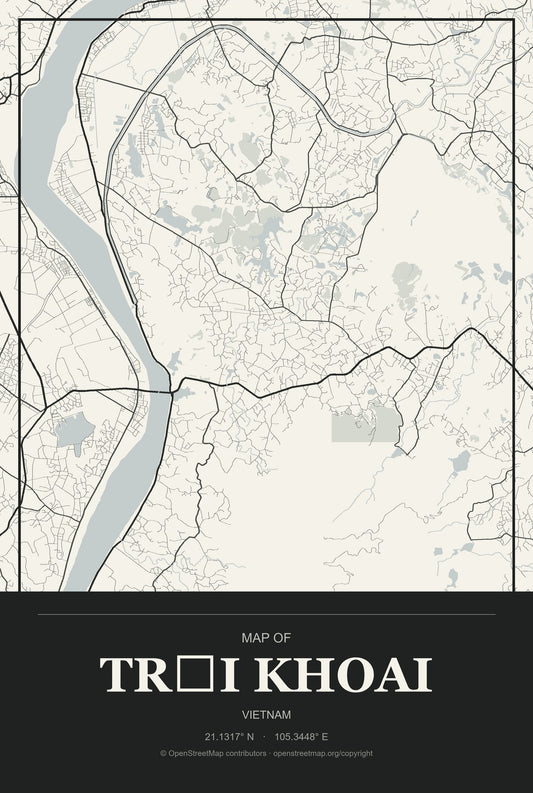 Trại Khoai, Vietnam City Map Aluminum Sign in Museum Plaque style