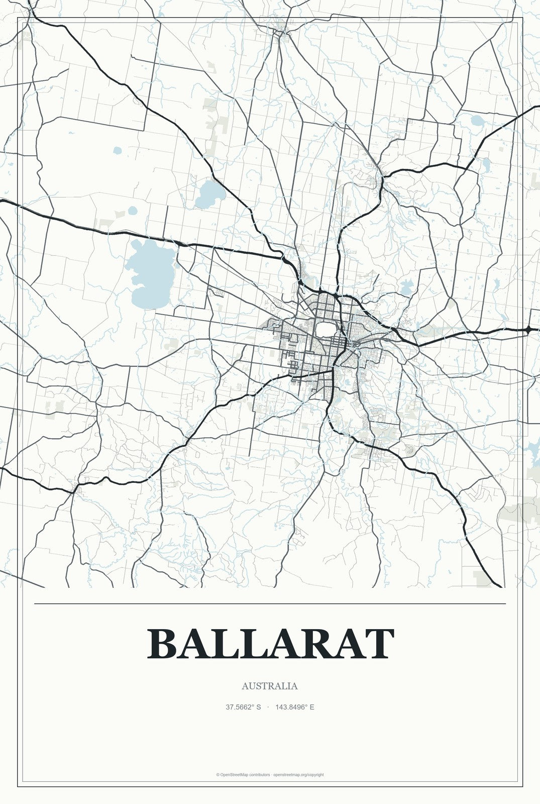 Ballarat, Australia City Map Aluminum Sign in Gallery Air style