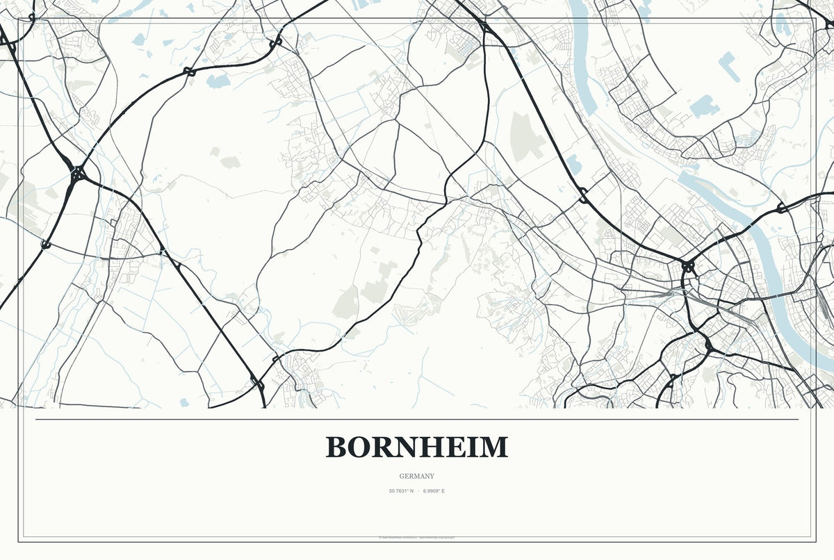 Bornheim, Germany City Map Aluminum Sign in Gallery Air style