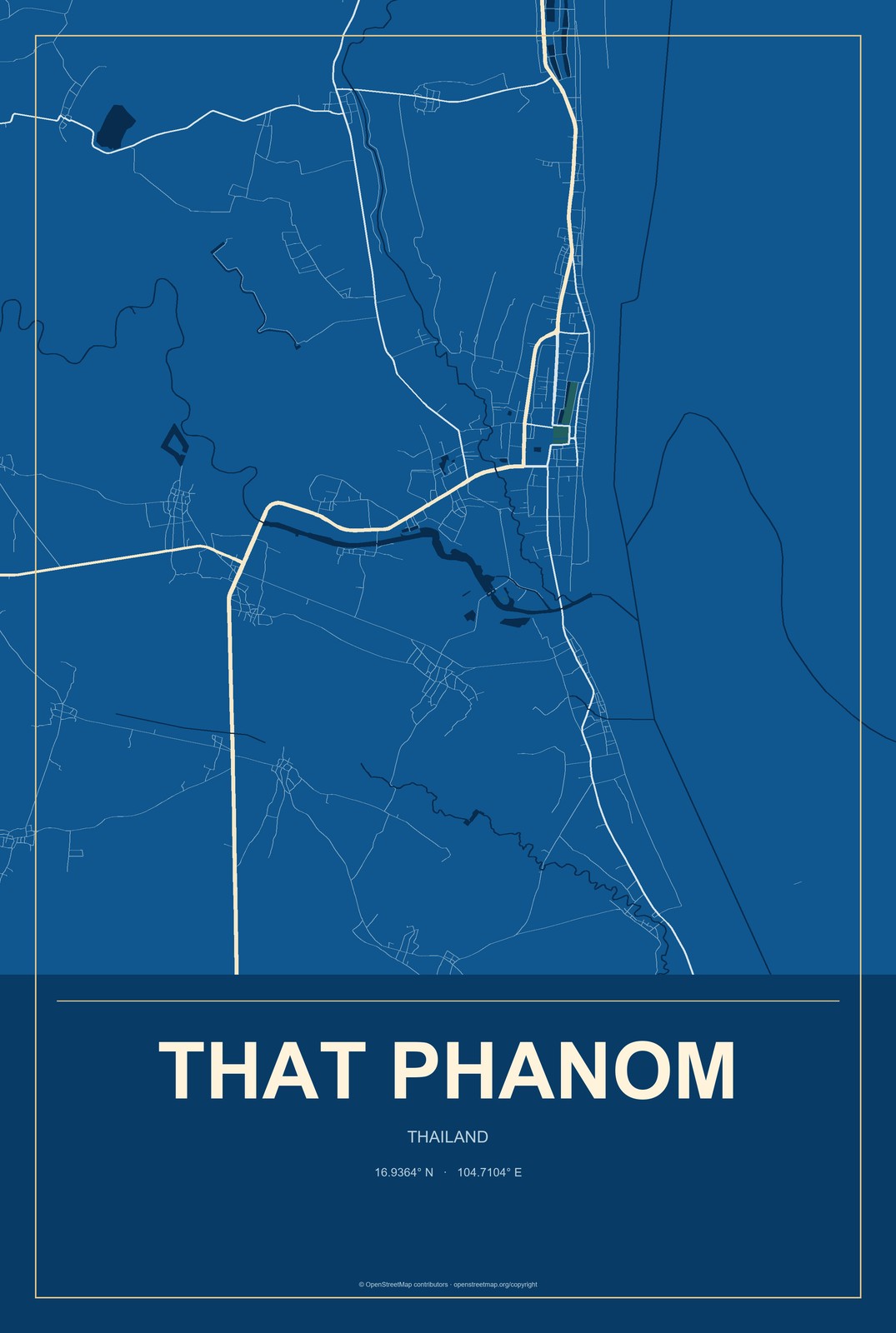 That Phanom, Thailand City Map Aluminum Sign in Harbor Cobalt style