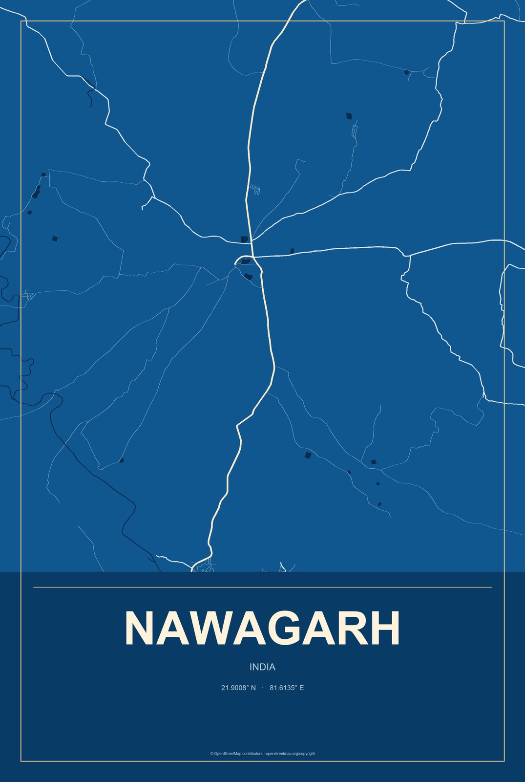 Nawagarh, India City Map Aluminum Sign in Harbor Cobalt style
