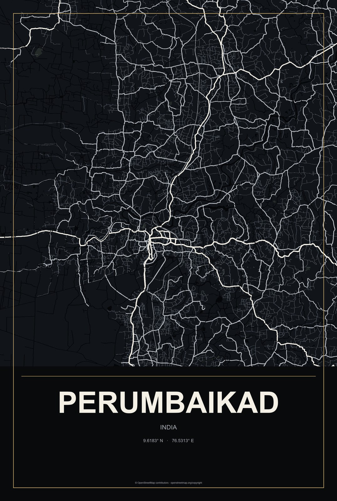 Perumbaikad, India City Map Aluminum Sign in Metropolitan Noir style
