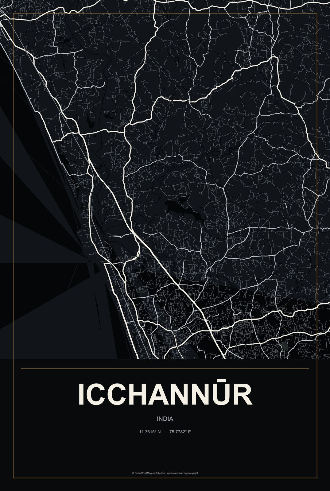 Icchannūr, India City Map Aluminum Sign in Metropolitan Noir style
