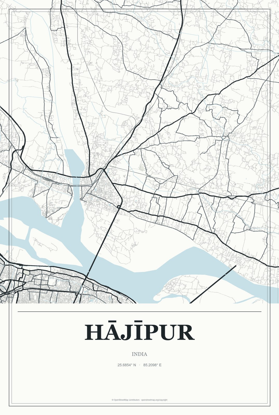 Hājīpur, India City Map Aluminum Sign in Gallery Air style