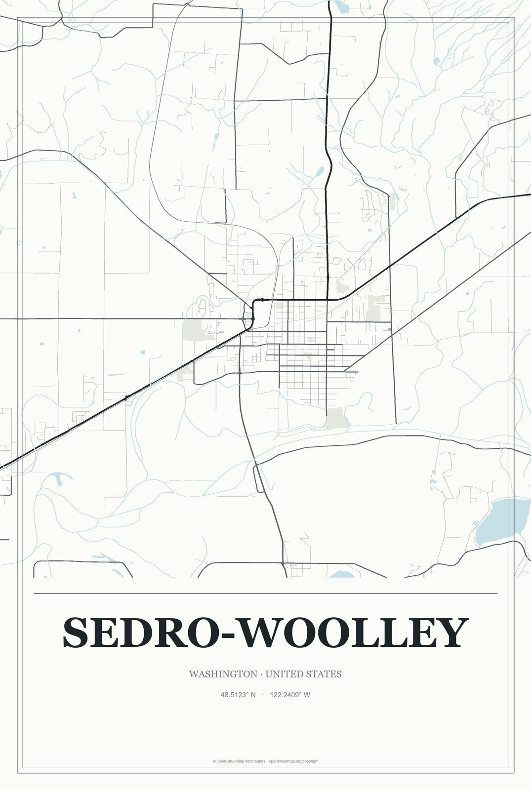 Sedro-Woolley, Washington City Map Aluminum Sign in Gallery Air style