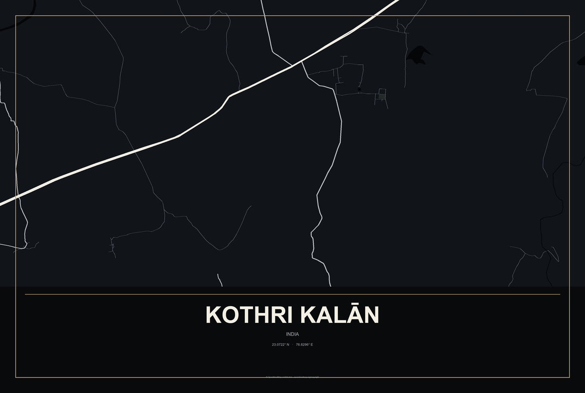 Kothri Kalān, India City Map Aluminum Sign in Metropolitan Noir style