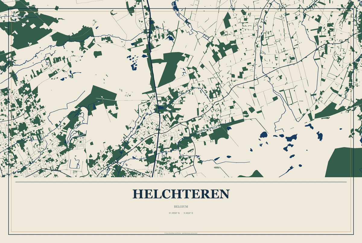 Helchteren, Belgium City Map Aluminum Sign in Coastal Cutout style