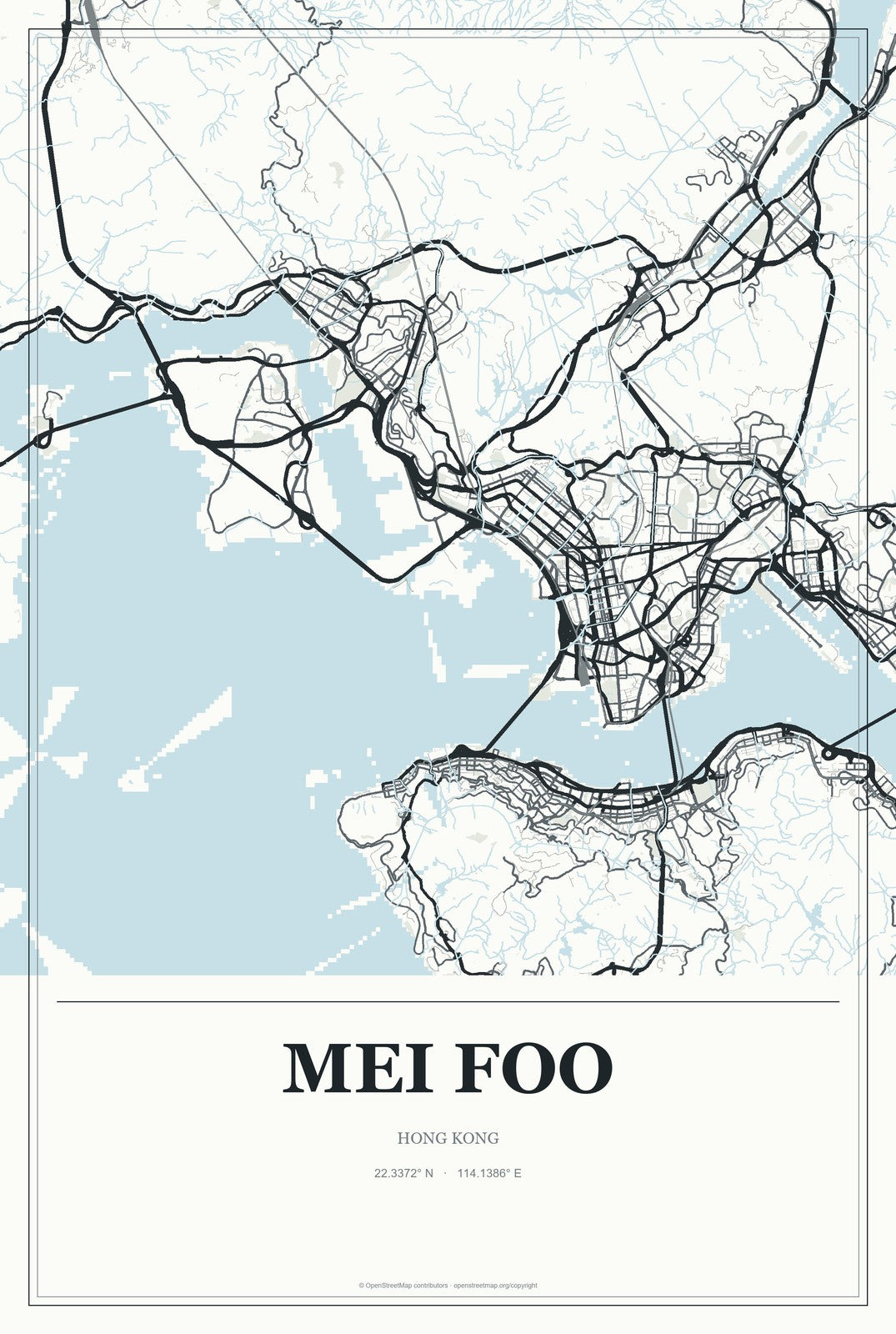 Mei Foo, Hong Kong City Map Aluminum Sign in Gallery Air style