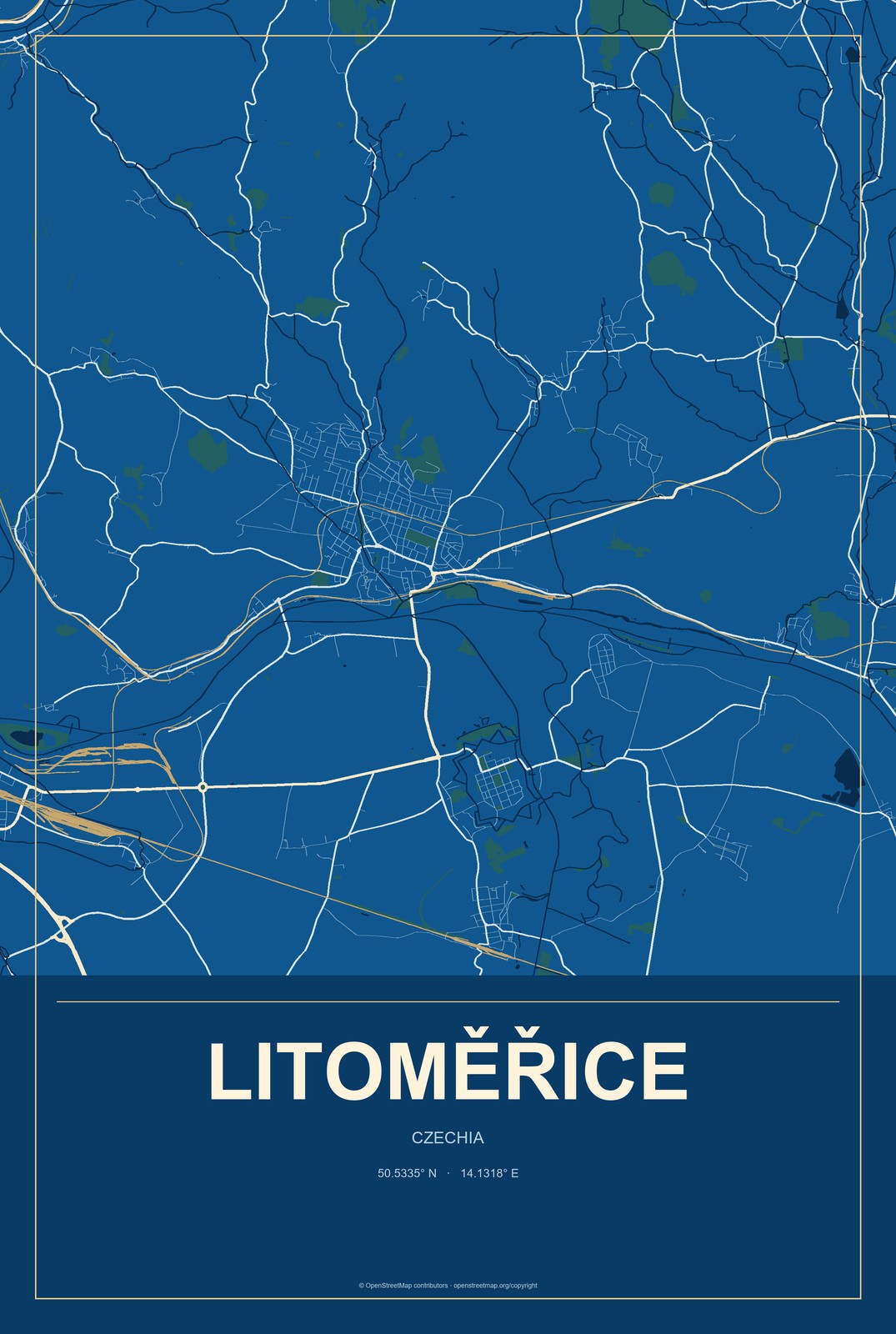 Litoměřice, Czechia City Map Aluminum Sign in Harbor Cobalt style