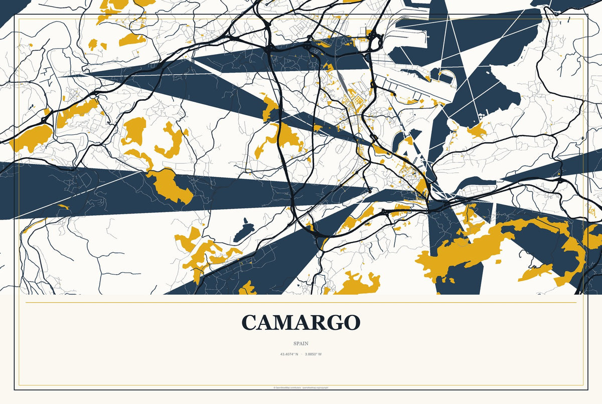 Camargo, Spain City Map Aluminum Sign in Citrine Modern style