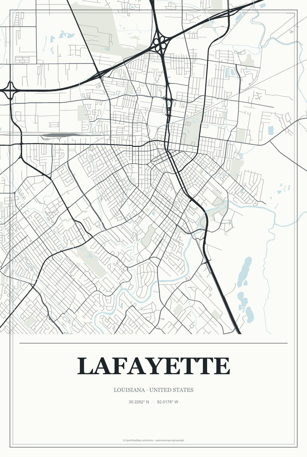 Lafayette, Louisiana City Map Aluminum Sign in Gallery Air style