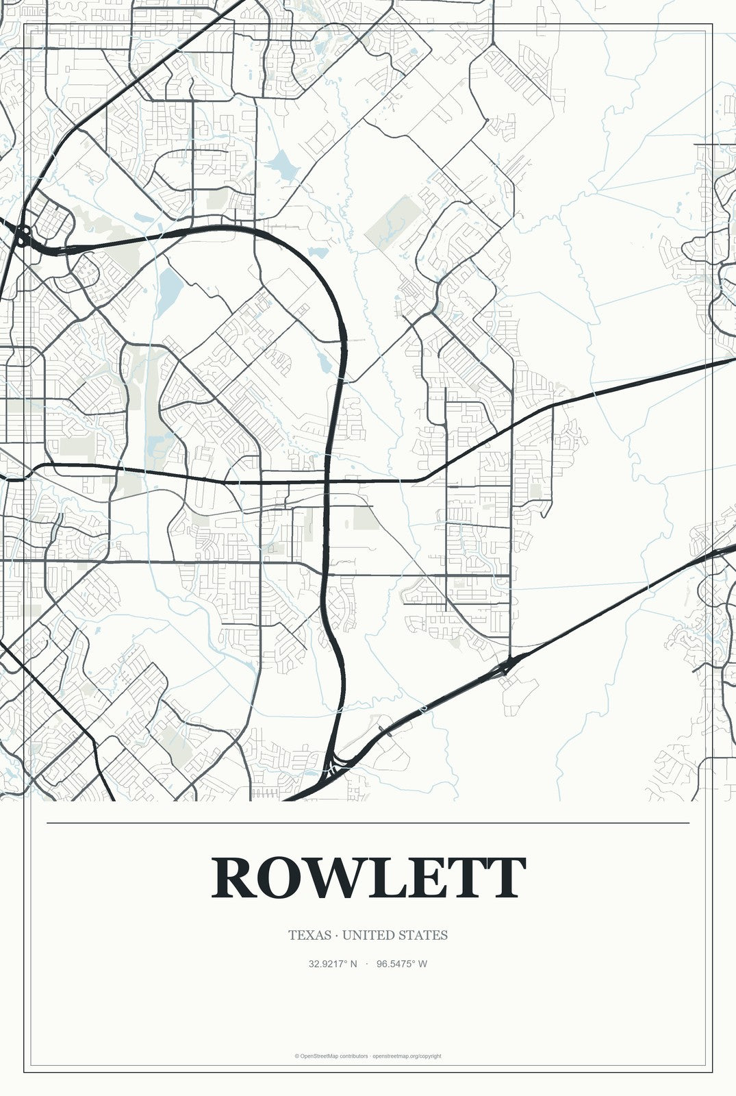 Rowlett, Texas City Map Aluminum Sign in Gallery Air style