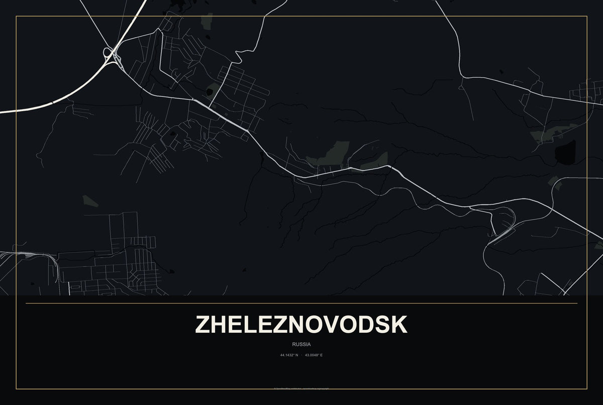 Zheleznovodsk, Russia City Map Aluminum Sign in Metropolitan Noir style