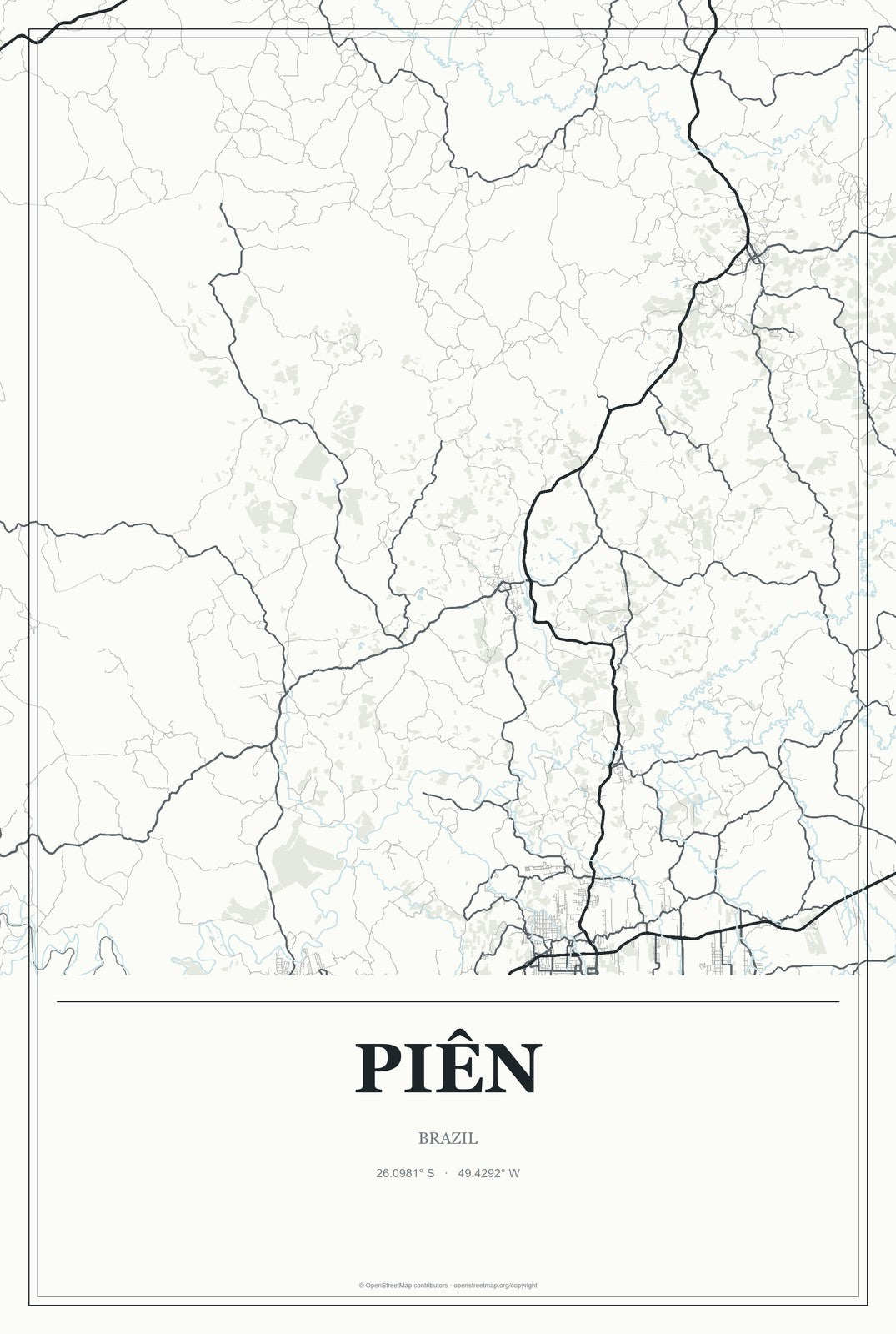 Piên, Brazil City Map Aluminum Sign in Gallery Air style