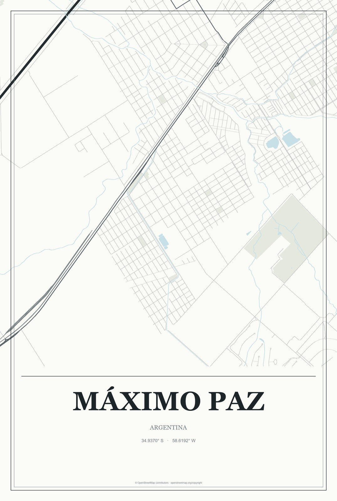 Máximo Paz, Argentina City Map Aluminum Sign in Gallery Air style