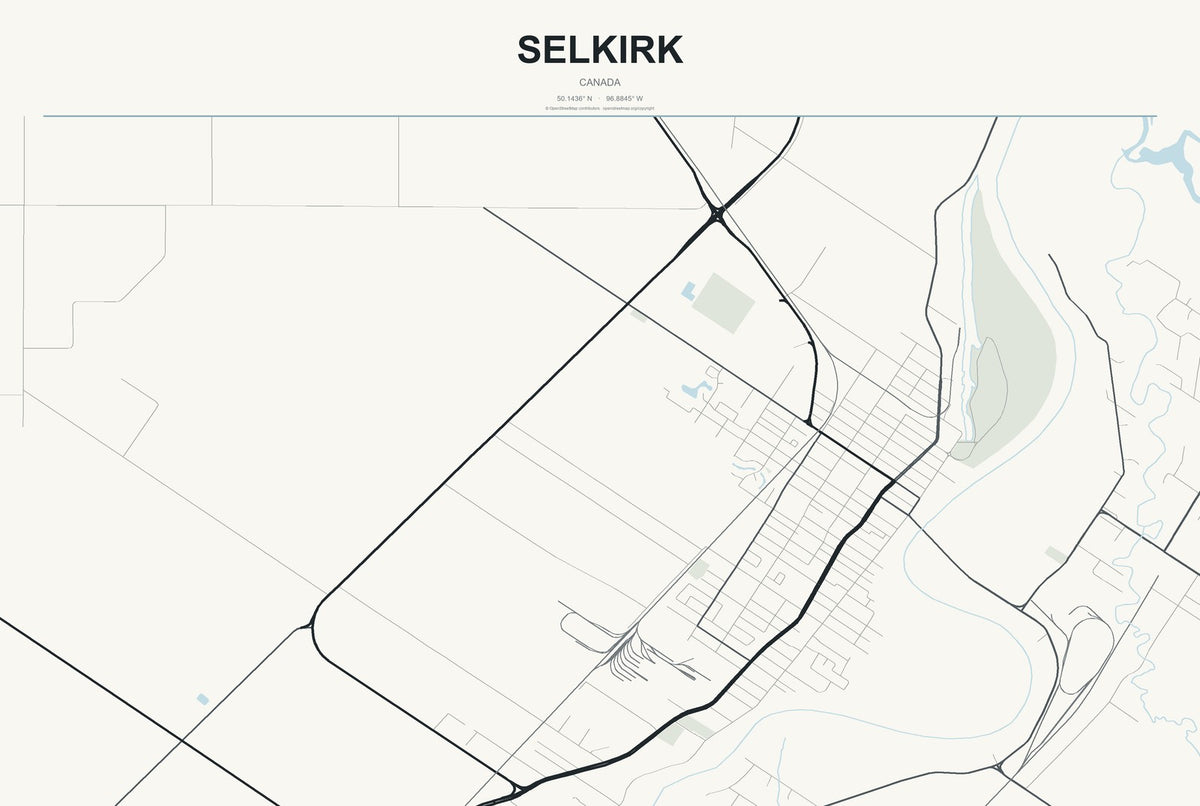 Selkirk, Canada City Map Aluminum Sign in Headline Atlas style