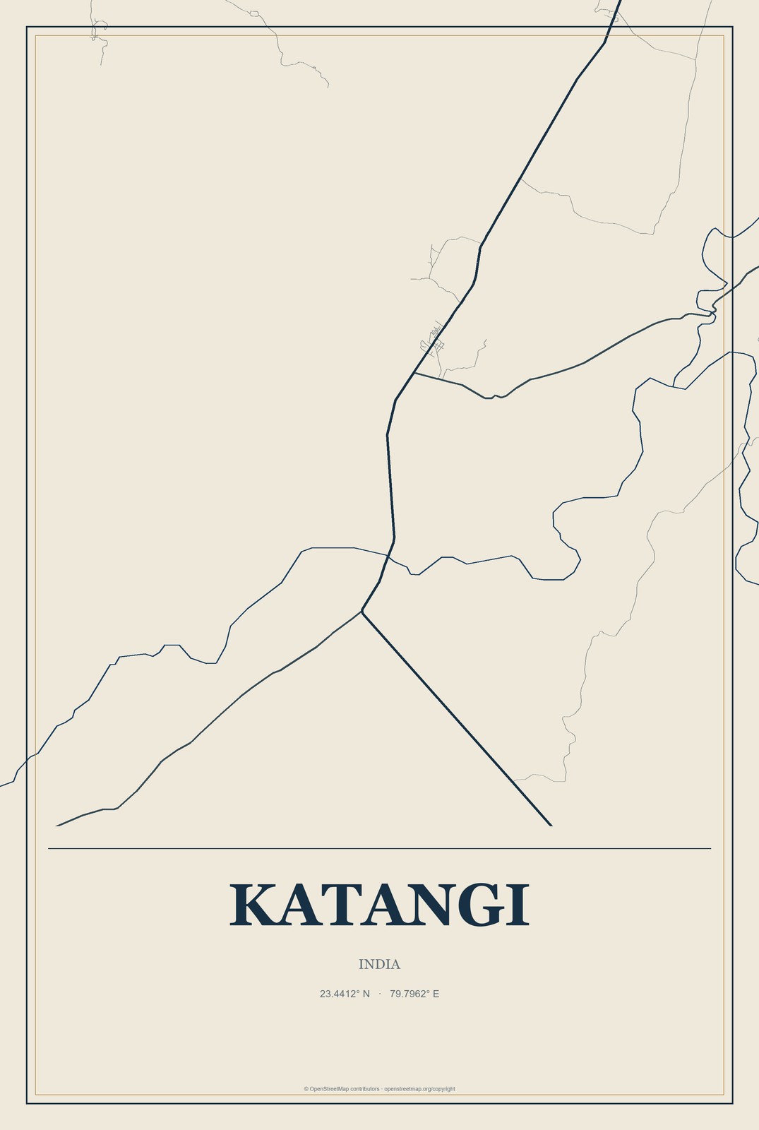 Katangi, India City Map Aluminum Sign in Coastal Cutout style