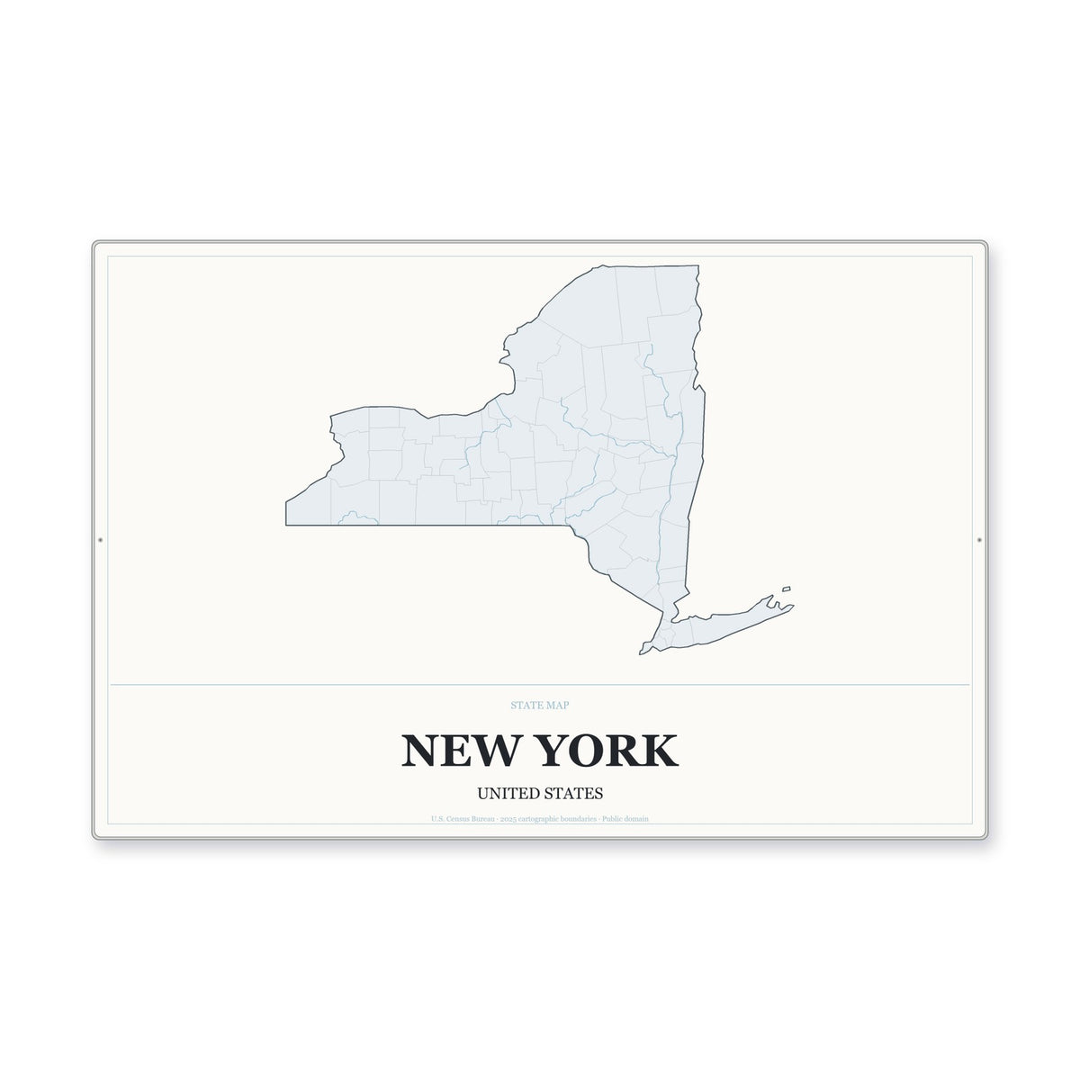 New York state map aluminum sign in Gallery Air style