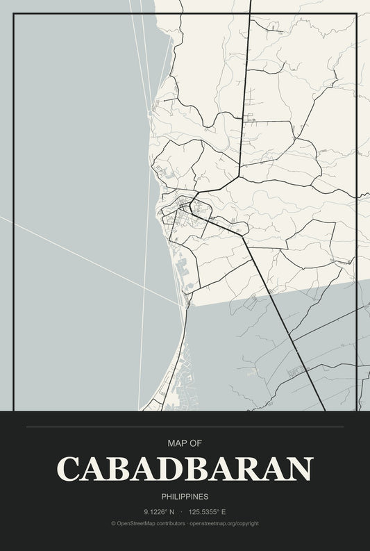 Cabadbaran, Philippines City Map Aluminum Sign in Museum Plaque style