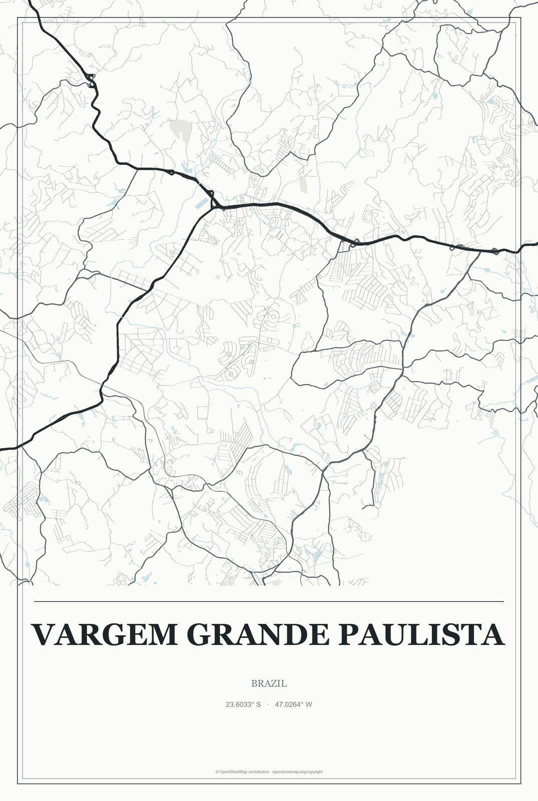 Vargem Grande Paulista, Brazil City Map Aluminum Sign in Gallery Air style