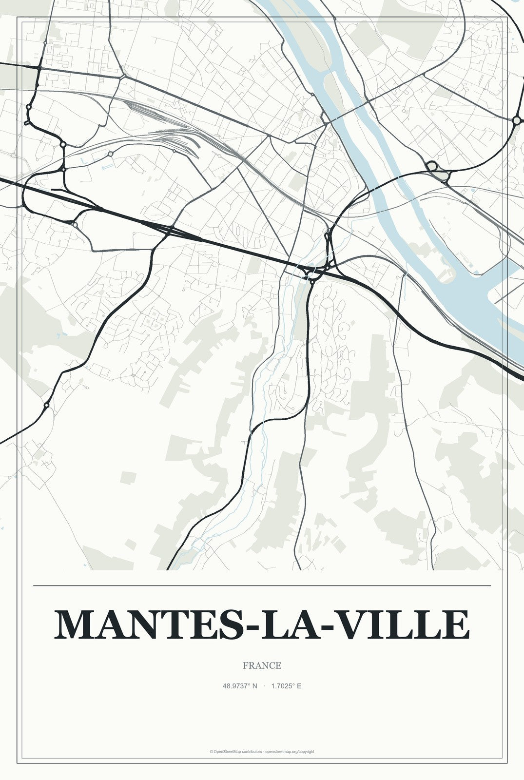 Mantes-la-Ville, France City Map Aluminum Sign in Gallery Air style