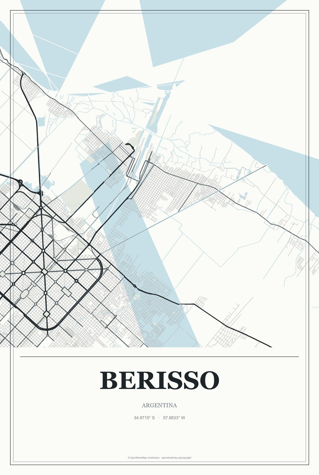 Berisso, Argentina City Map Aluminum Sign in Gallery Air style