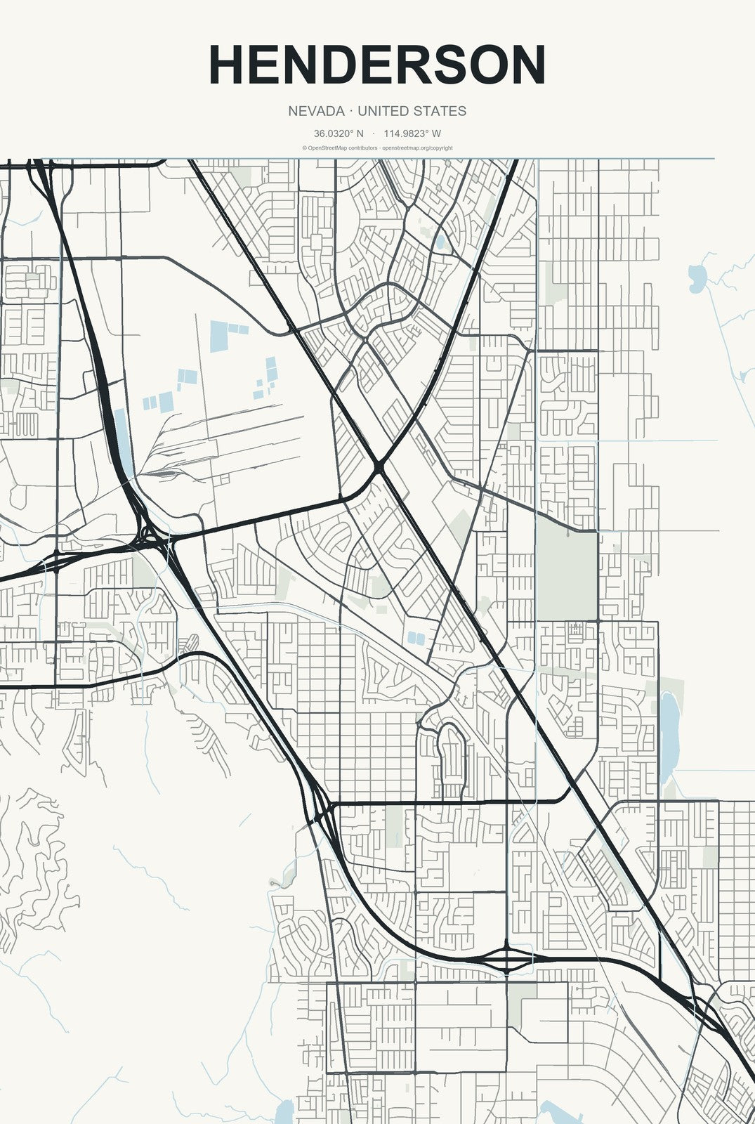 Henderson, Nevada City Map Aluminum Sign in Headline Atlas style