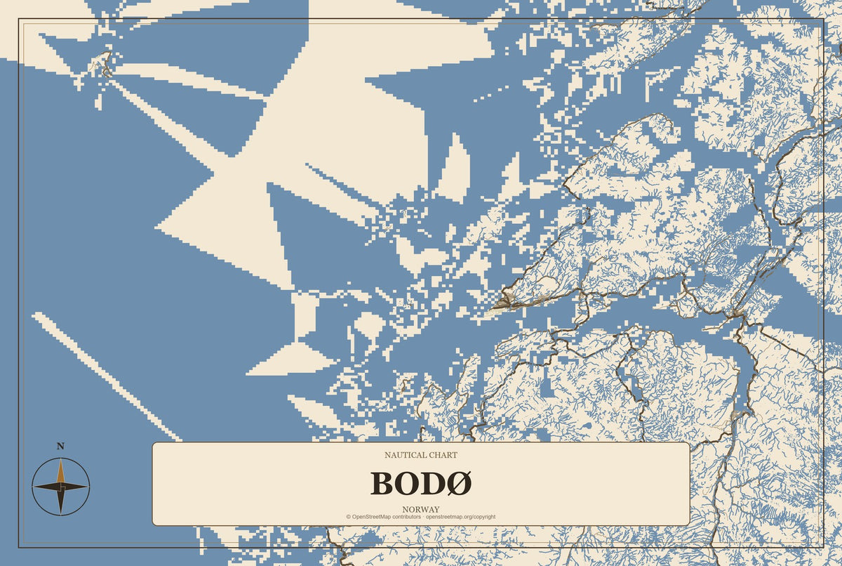 Bodø, Norway City Map Aluminum Sign in Heritage Nautical style