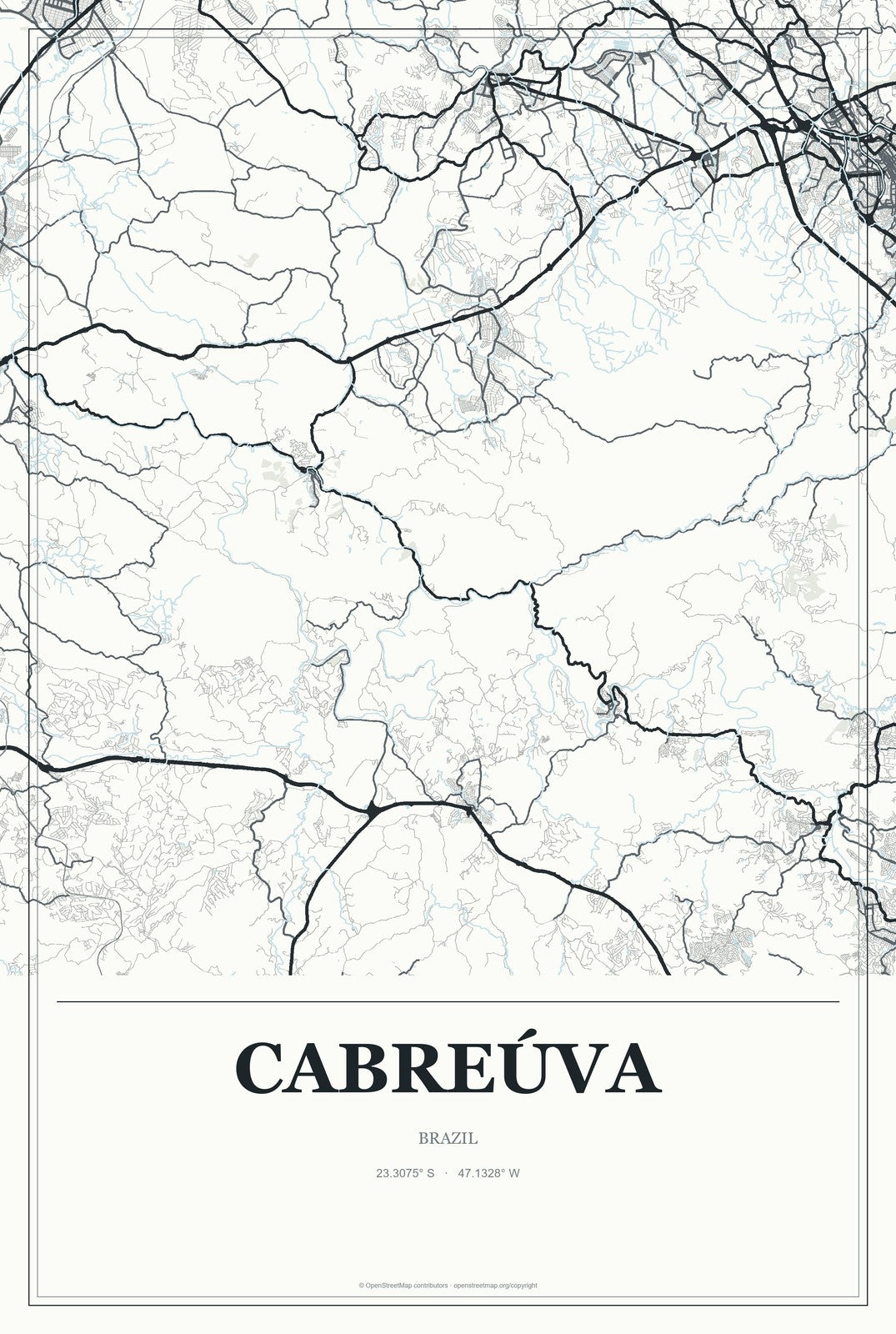 Cabreúva, Brazil City Map Aluminum Sign in Gallery Air style