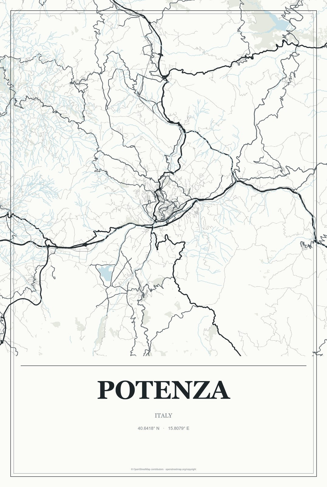 Potenza, Italy City Map Aluminum Sign in Gallery Air style