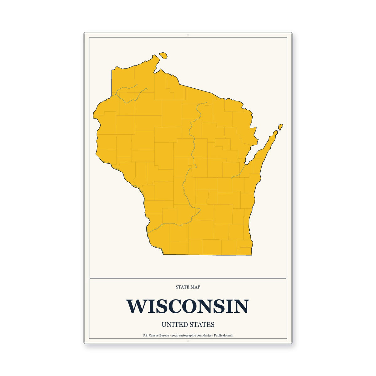 Wisconsin state map aluminum sign in Citrine Modern style