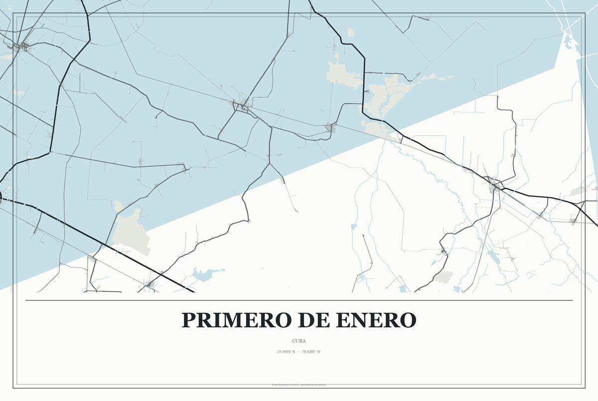 Primero de Enero, Cuba City Map Aluminum Sign in Gallery Air style