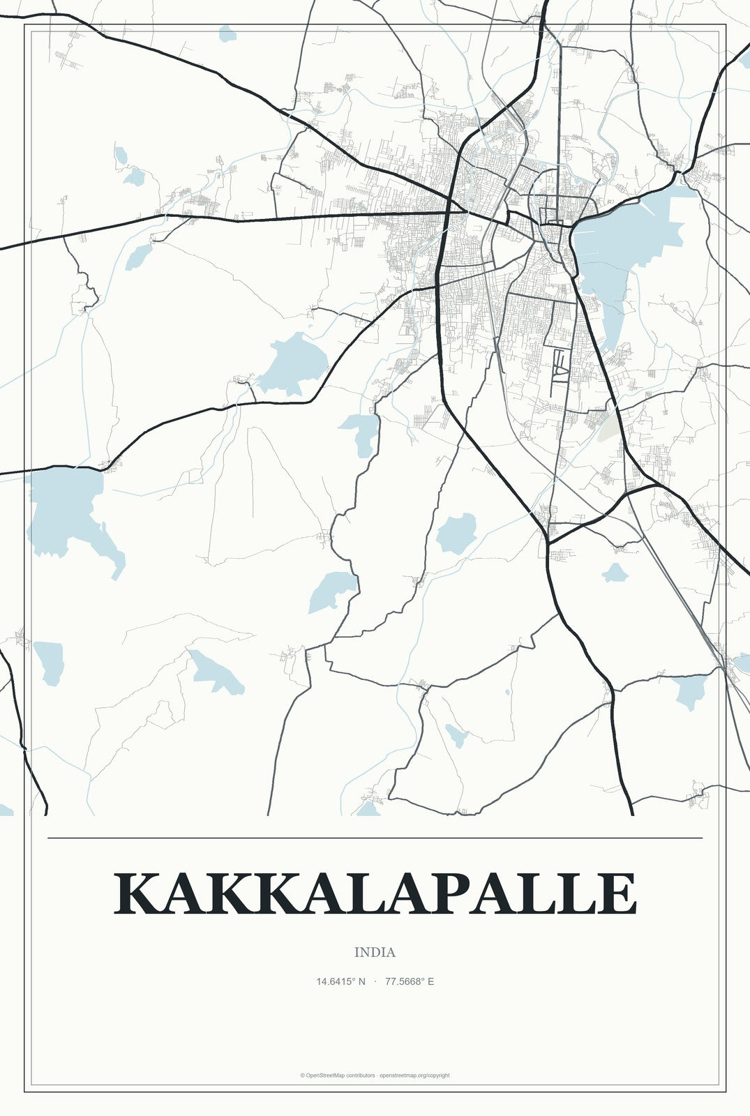 Kakkalapalle, India City Map Aluminum Sign in Gallery Air style