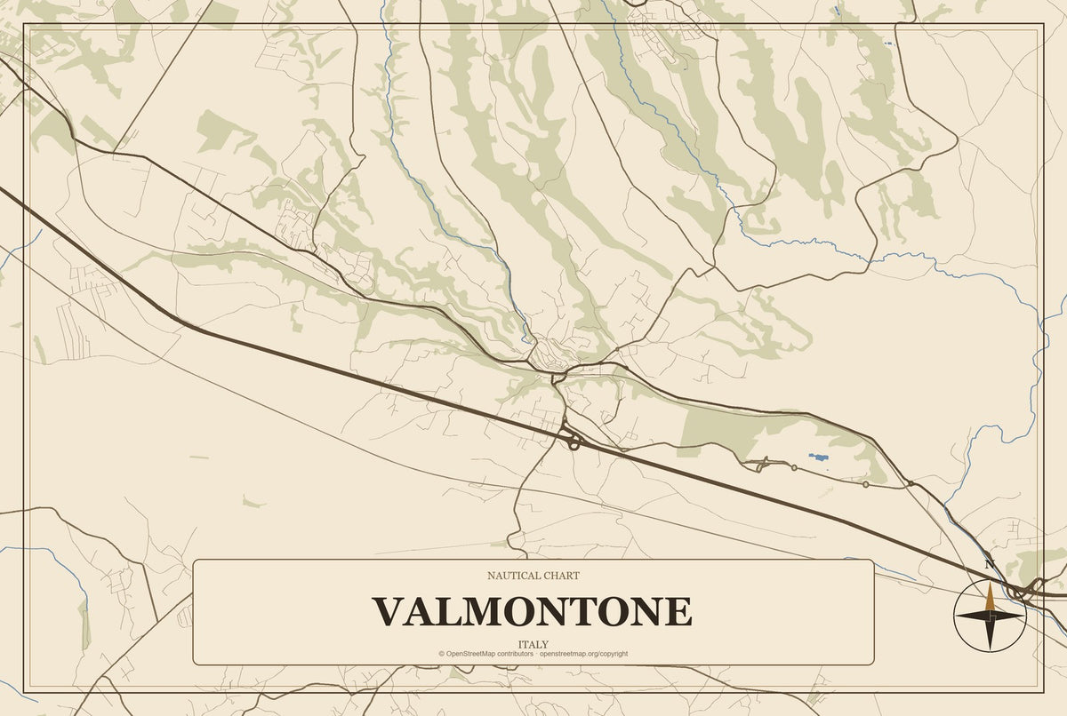 Valmontone, Italy City Map Aluminum Sign in Heritage Nautical style