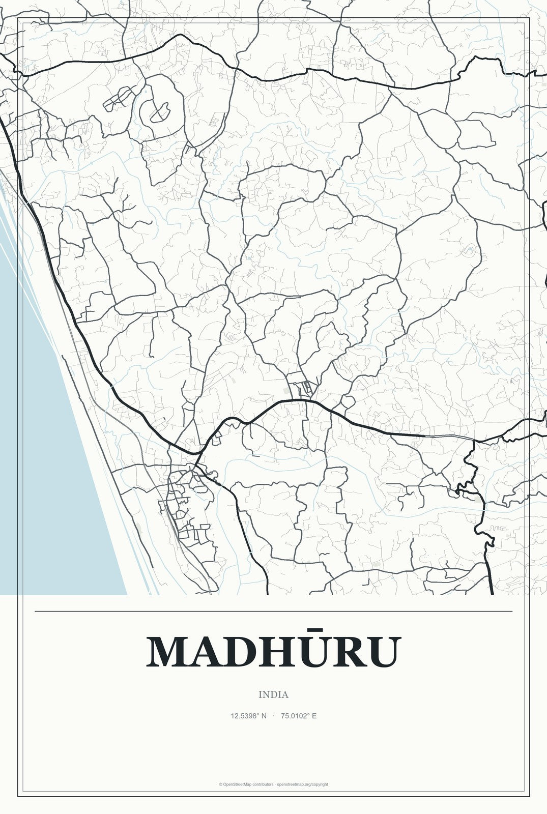 Madhūru, India City Map Aluminum Sign in Gallery Air style