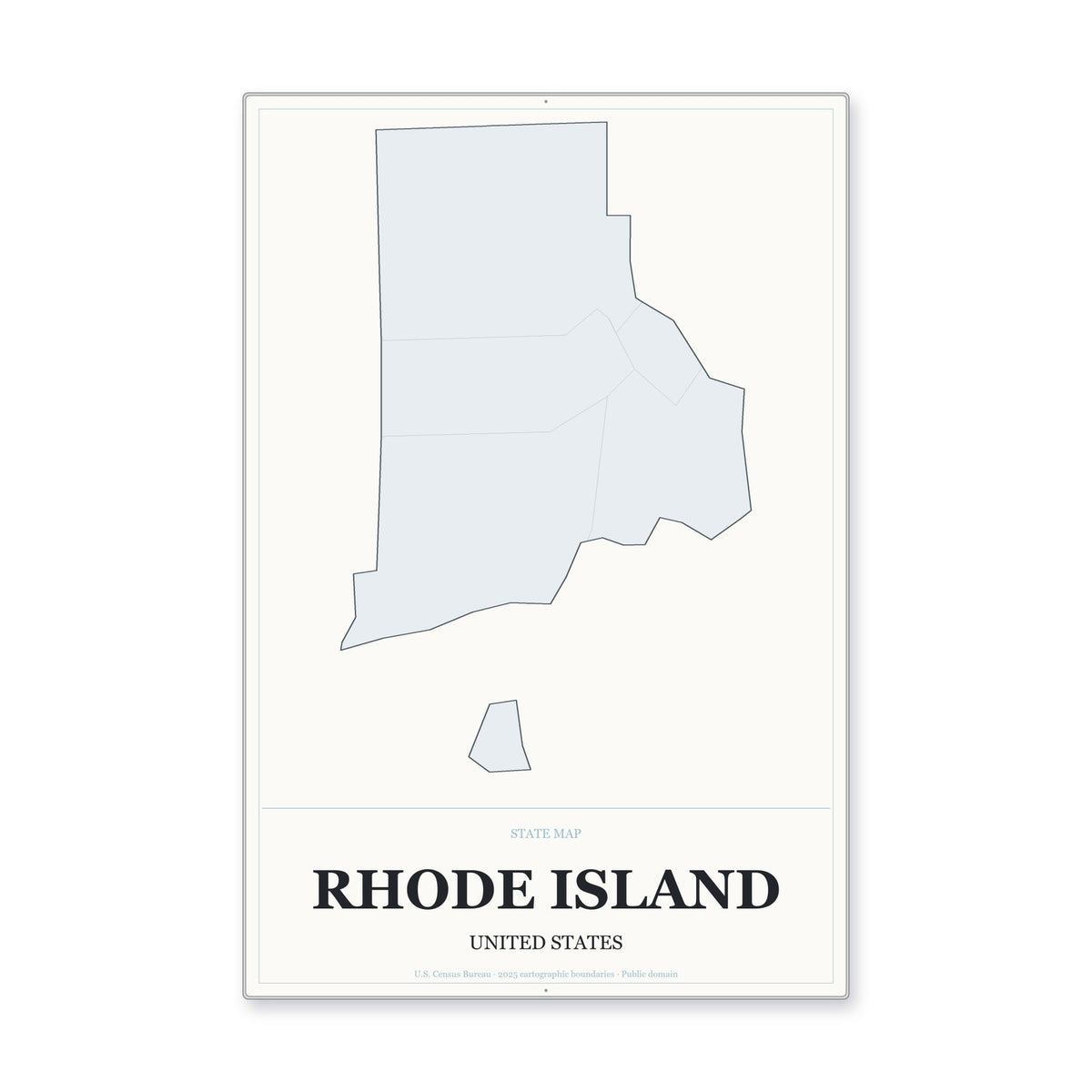 Rhode Island state map aluminum sign in Gallery Air style