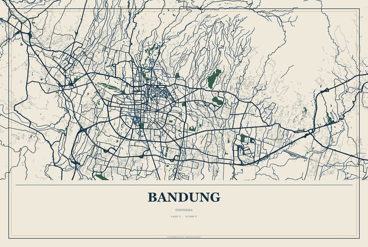 Bandung, Indonesia City Map Aluminum Sign in Coastal Cutout style