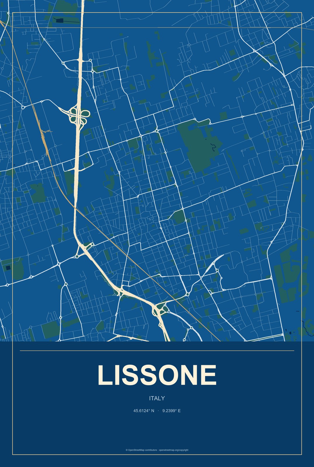 Lissone, Italy City Map Aluminum Sign in Harbor Cobalt style