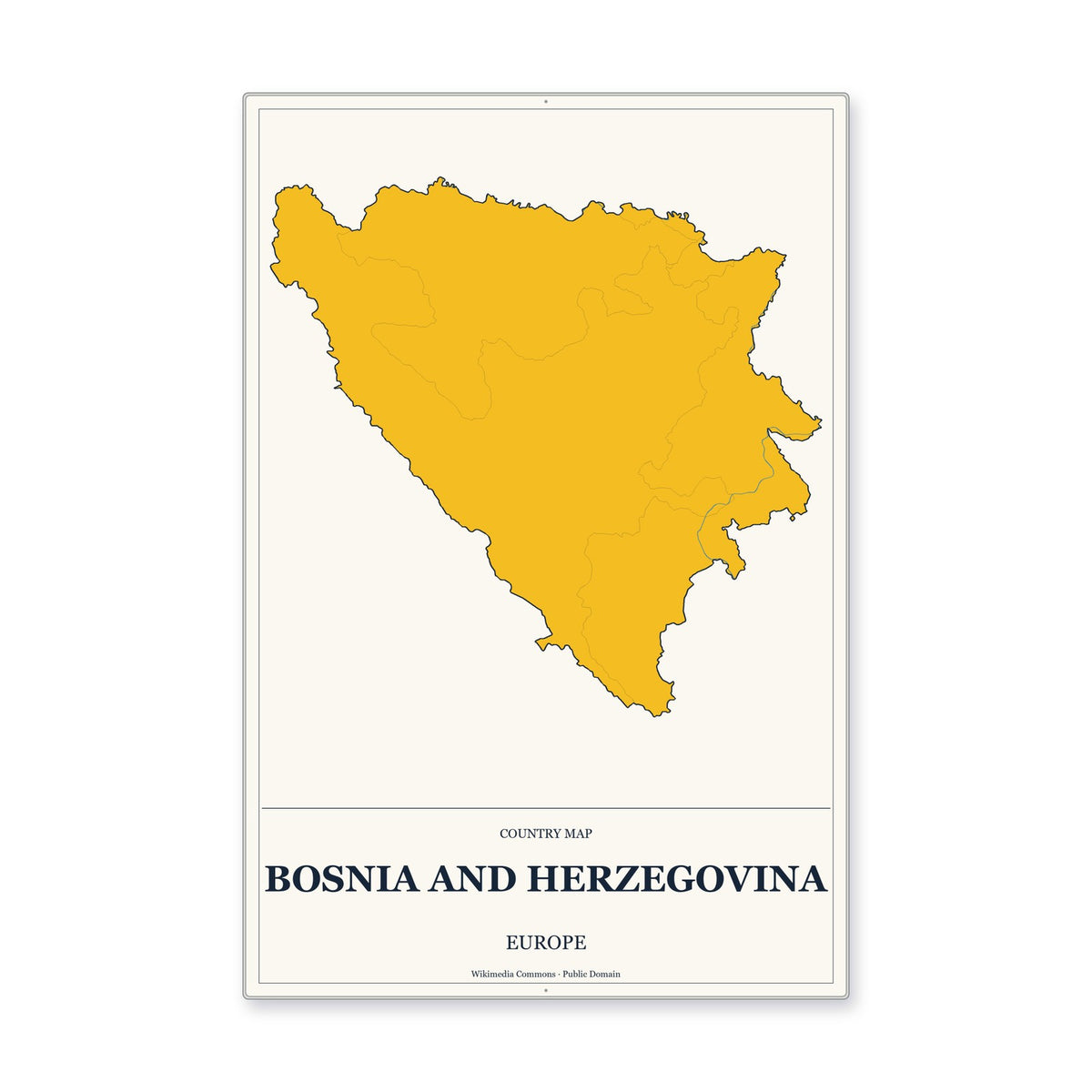 Bosnia and Herzegovina Country Map Aluminum Sign in Citrine Modern style