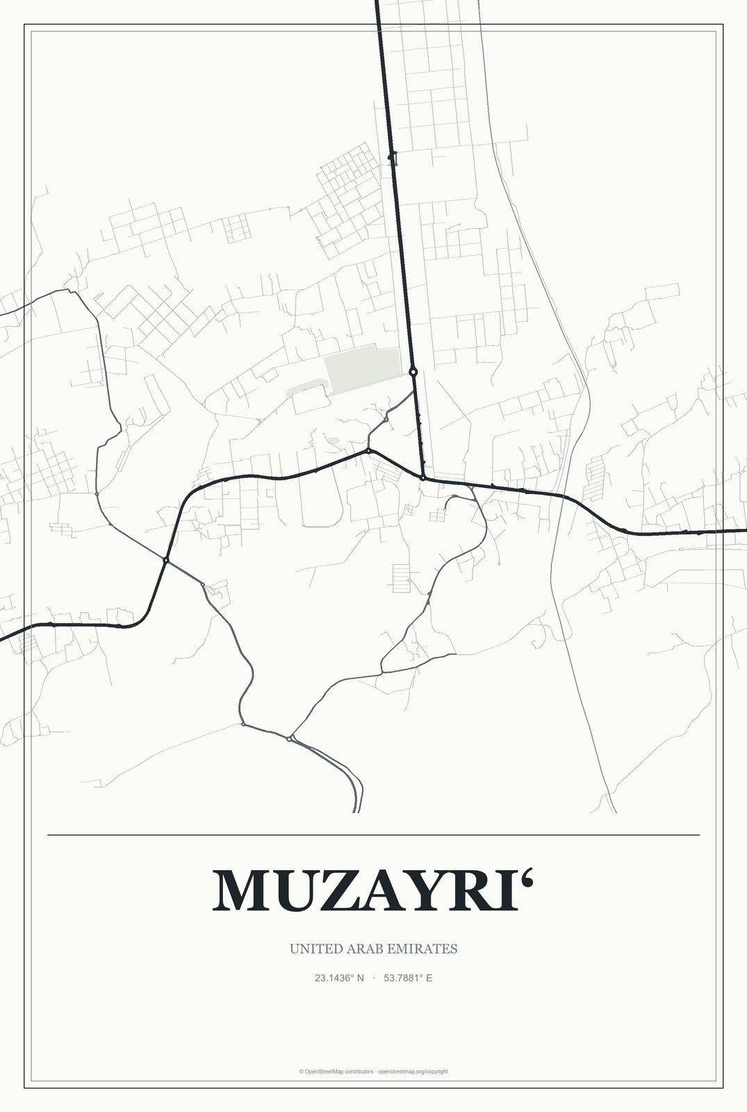 Muzayri‘, United Arab Emirates City Map Aluminum Sign in Gallery Air style